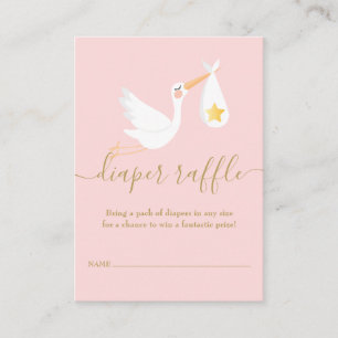Carte D'accompagnement Diaper Raffle Stork Gold Star Baby shower rose
