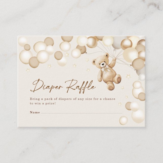 Carte D'accompagnement Diaper Raffle Teddy Bear Baby Shower (Devant)