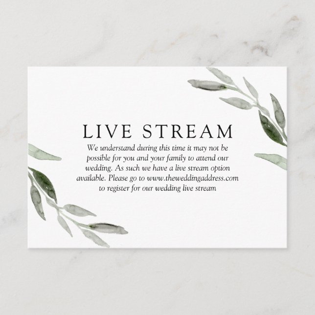 Carte D'accompagnement Diffusion en direct de mariage de feuille verte él (Devant)