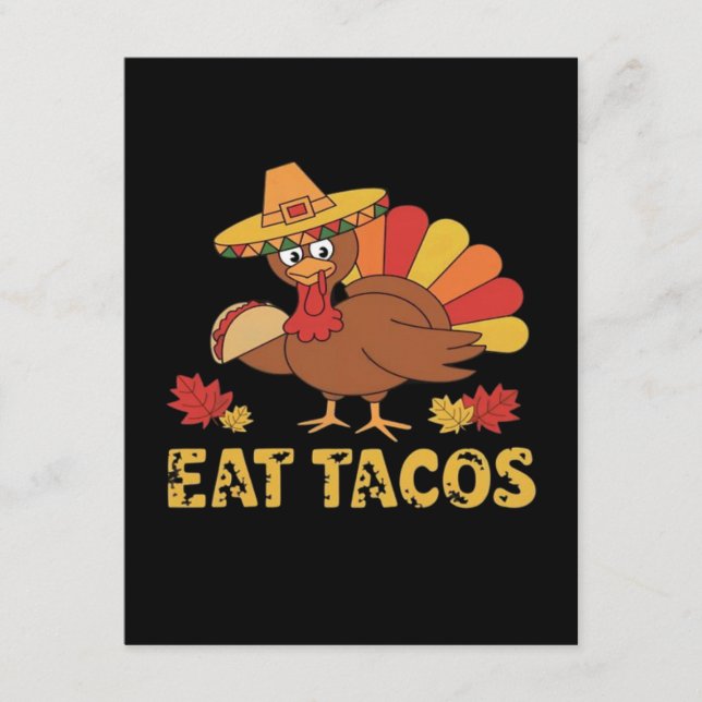Carte D'accompagnement Dinde drôle de Thanksgiving mangeant des tacos (Devant)