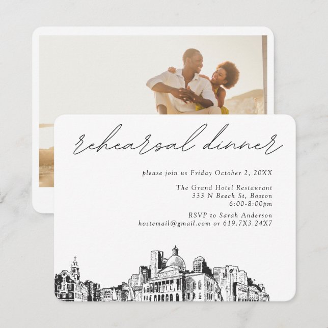 Carte D'accompagnement Dîner de répétition Mariage de Boston (Devant / Derrière)