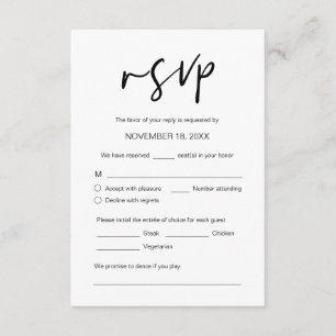 Carte D'accompagnement Dîner mariage RSVP, options de repas, demande de c