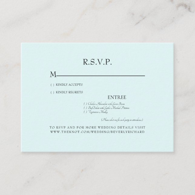 Carte D'accompagnement Dîner Seafoam Options Mariage RSVP Enclôture (Devant)