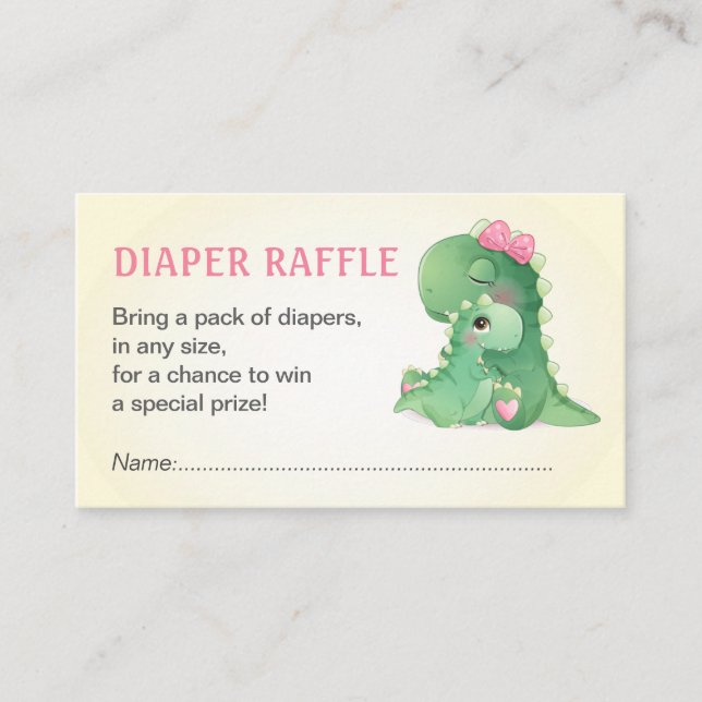 Carte D'accompagnement Dinosaur Bébé Fille Douche Déchets Raffle Billet (Devant)