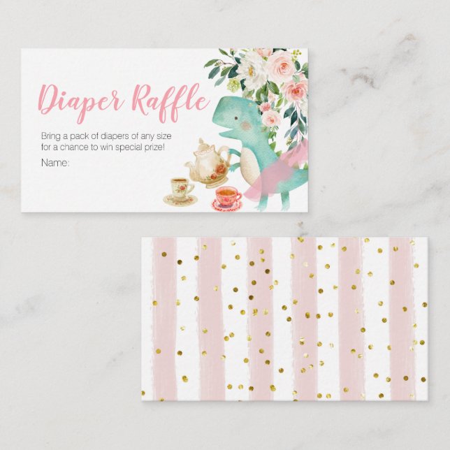 Carte D'accompagnement Dinosaur Tea Party Baby shower tombole de couche (Devant / Derrière)