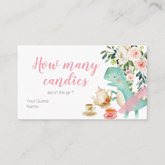 Carte D'accompagnement Dinosaur Tea Party devine combien de bonbons (Devant)