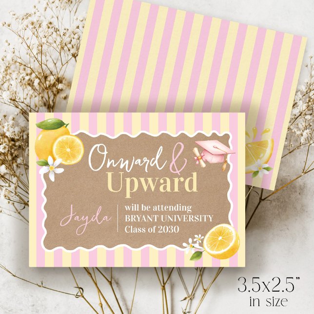 Carte D'accompagnement Diplômée de FRESQUES Citrons Collège Présence (Onward and Upward college announcement Freshly Graduated lemons graduation invitation insert card)