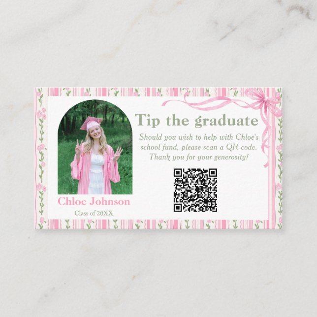 Carte D'accompagnement Diplômée Florale Ruban Rose (Devant)