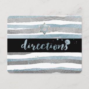 Carte D'accompagnement Direction PixDezines/argent/bleu/rayures/mitzvah