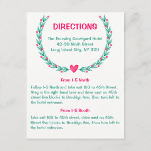 Carte D'accompagnement Directions aquarelle mariage rose vert floral