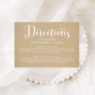 Carte D'accompagnement Directions de mariage calligraphiées Kraft rustiqu