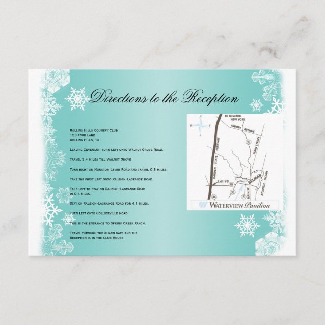 Carte D'accompagnement Directions de mariage flocon de neige bleu clair e (Devant)