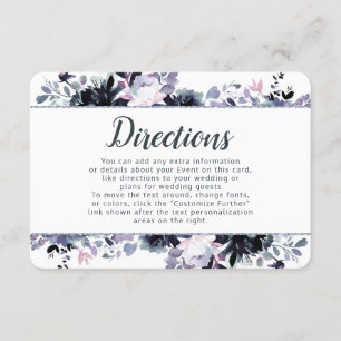Carte D'accompagnement Directions de mariage nocturne fleuri bleu poussié