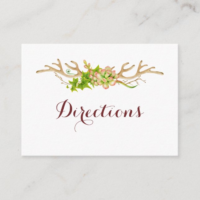Carte D'accompagnement Directions de mariage Rustique Bois de Cerf & Fleu (Devant)