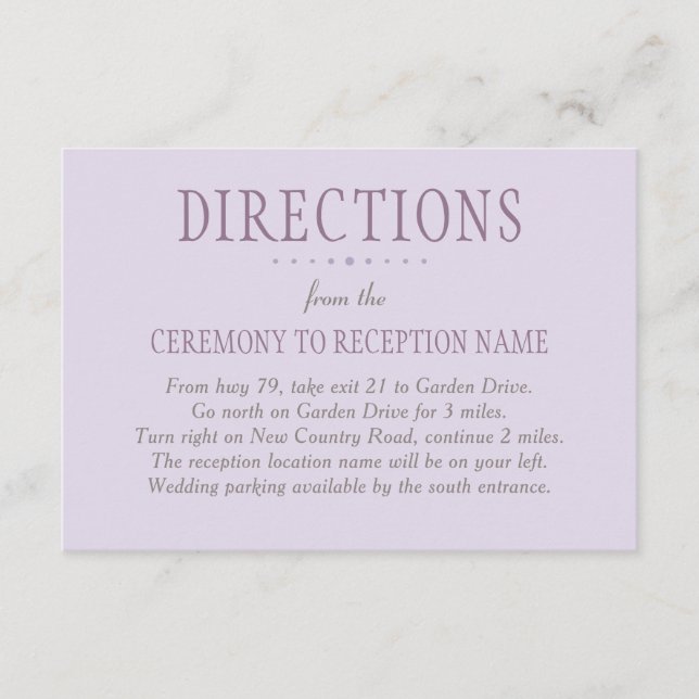 Carte D'accompagnement Directions de mariage rustique violet vert (Devant)