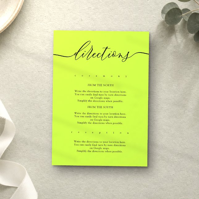 Carte D'accompagnement Directions de mariage simple Cyber Lime Jet noir (Créateur téléchargé)