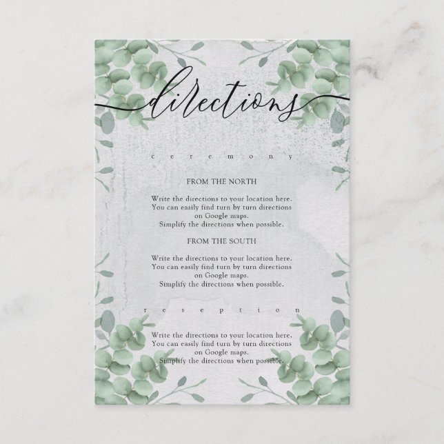 Carte D'accompagnement Directions de mariage simple moderne Eucalyptus (Devant)