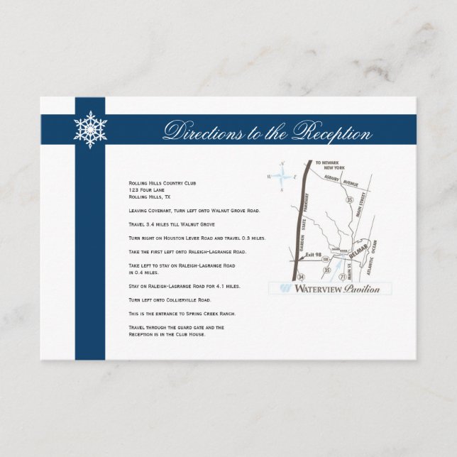 Carte D'accompagnement Directions pour un mariage aux flocons de neige bl (Devant)