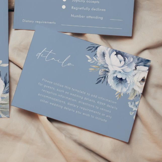 Carte D'accompagnement Divine Bleu Gorgeous Floral Détails du Mariage (Créateur téléchargé)