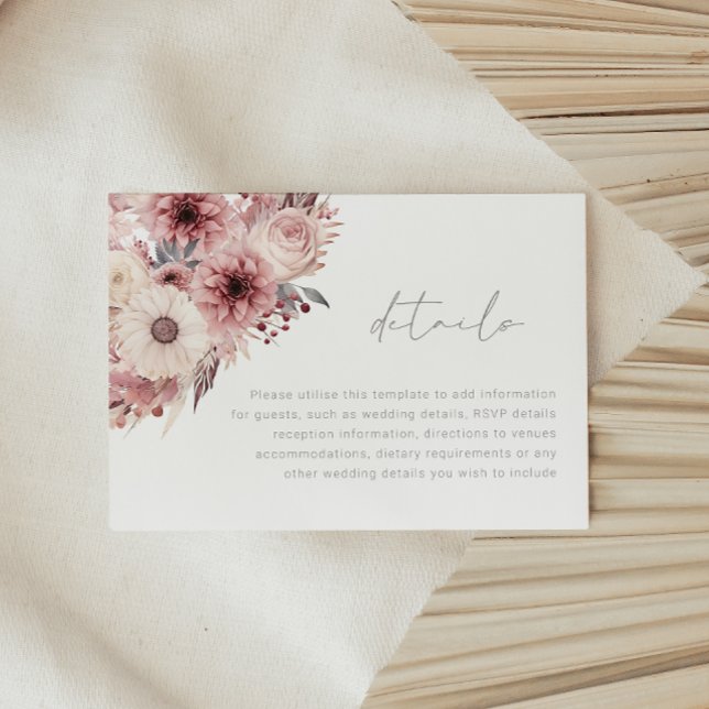 Carte D'accompagnement Divine Boho Blush & Mariage Rose Détails (Créateur téléchargé)