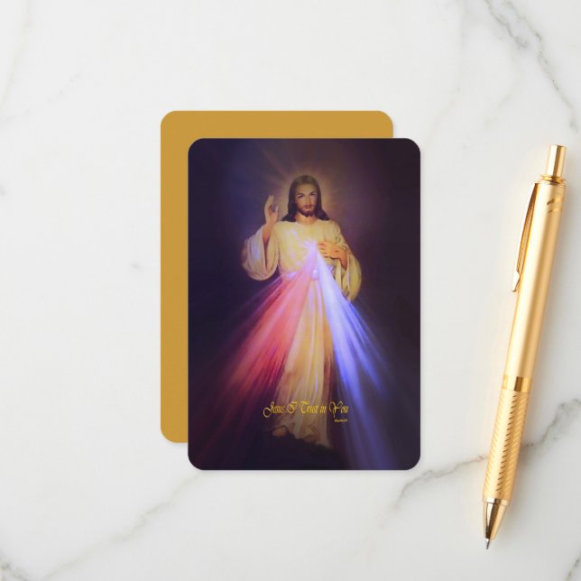 Carte D'accompagnement Divine Mercy Gold avec Prière Chaplet (Devant/Arrière en situation)