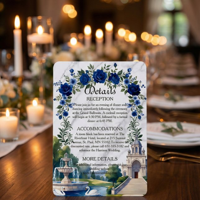 Carte D'accompagnement Domaine Fleur Faux Marbre Blanc et Aquarelle Bleue (Créateur téléchargé)