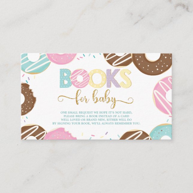 Carte D'accompagnement Donut Baby shower fille en noix Apportez un livre (Devant)