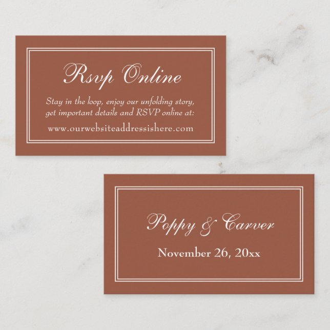 Carte D'accompagnement Double bordure Terracotta RSVP en ligne (Devant / Derrière)