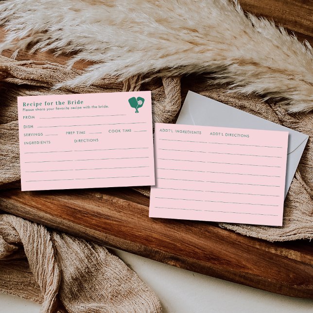 Carte D'accompagnement Double Sided Pink Green Bridal Shower Recipe  (Créateur téléchargé)