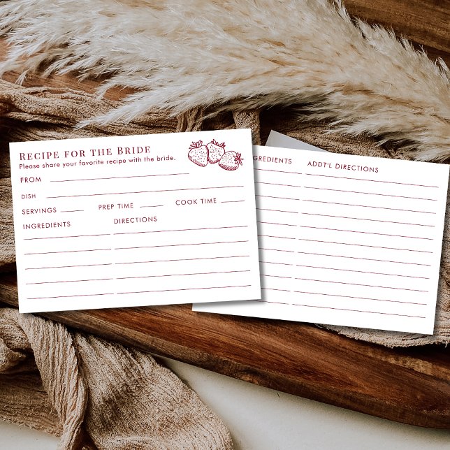 Carte D'accompagnement Double Sided Red Strawberry Bridal Shower Recipe  (Créateur téléchargé)