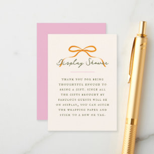 Carte D'accompagnement Douce Baby Shower avec un Nœud Orange