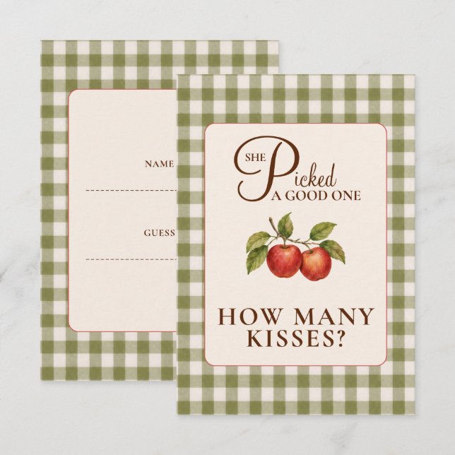Carte D'accompagnement Douce Mariage Champêtre Vert Sauge Gingham Apple (Devant / Derrière)