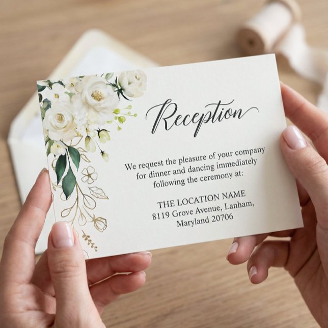Carte D'accompagnement Douce Réception de Mariage Florale de Rose Blanche (Créateur téléchargé)