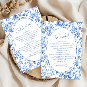 Carte D'accompagnement Douce toile de Jouy bleue poussiéreuse pour inform