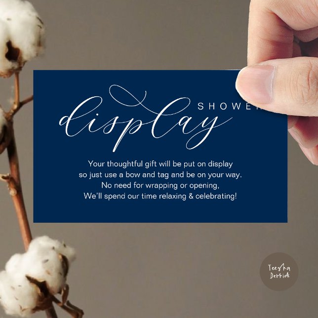 Carte D'accompagnement Douche à écran mariage, Élégance moderne minimalis (Wedding Display Shower, Modern elegance Bridal Enclosure Card Romantic Classy Navy Blue)