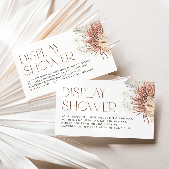Carte D'accompagnement Douche d'affichage Bohème Orchidée Blanche et Feui (This boho display shower card featuring watercolor white orchids, dried palm leaves, and pampas.)