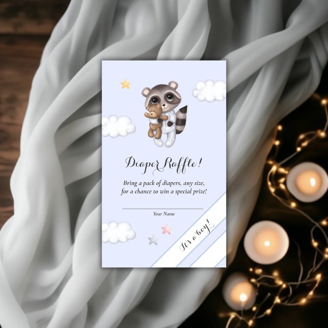 Carte D'accompagnement Doux Baby shower Raccoon Déchets Raffle (Gentle Raccoon Baby Shower Diaper Raffle Enclosure Card)