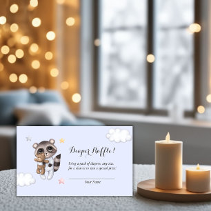 Carte D'accompagnement Doux Raccoon Baby shower bleu Raffle
