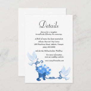 Carte D'accompagnement Doves Romantiques Et Fleurs Bleues Détails Mariage