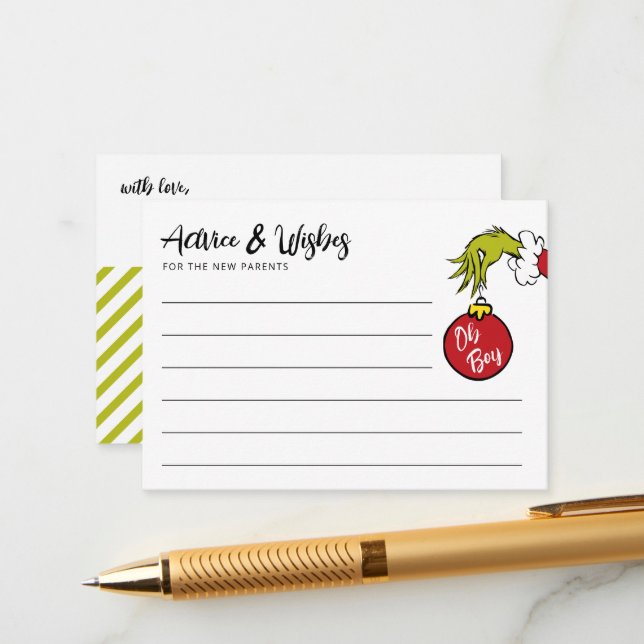 Carte D'accompagnement Dr Seuss | Oh Garçon Grinch conseil bébé (Devant/Arrière en situation)