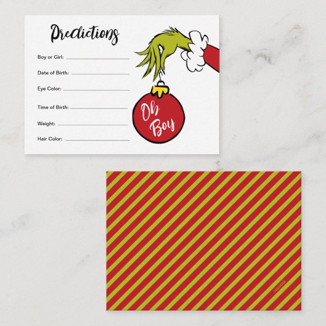 Carte D'accompagnement Dr Seuss | Oh Garçon Grinch prédictions bébé (Devant / Derrière)