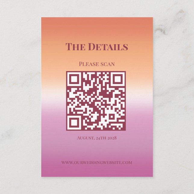 Carte D'accompagnement Drapeau de fierté de mariage lesbien avec code QR  (Dos)