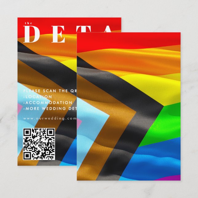 Carte D'accompagnement Drapeau de fierté Typographie Mariage noir Code QR (Devant / Derrière)