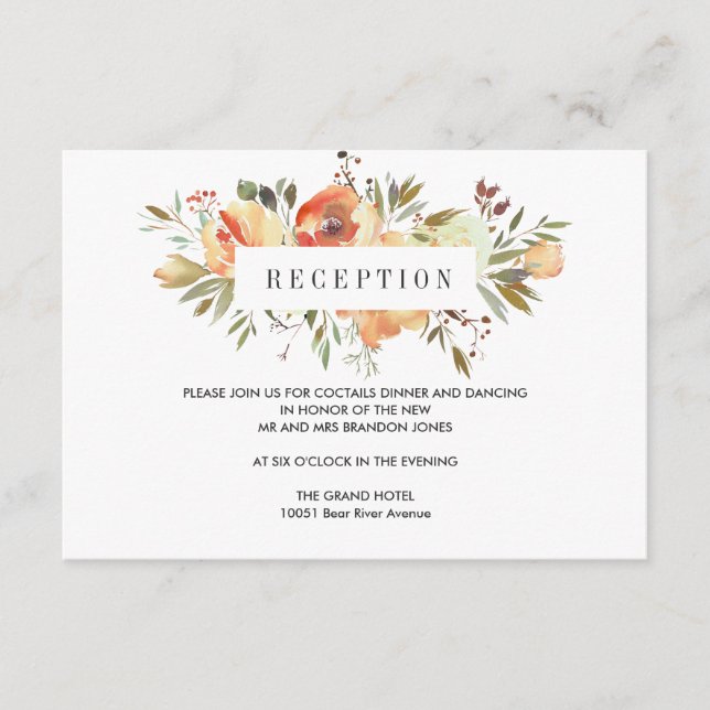 Carte D'accompagnement Dream Peach | Boîtier de réception Floral MARIAGE (Devant)
