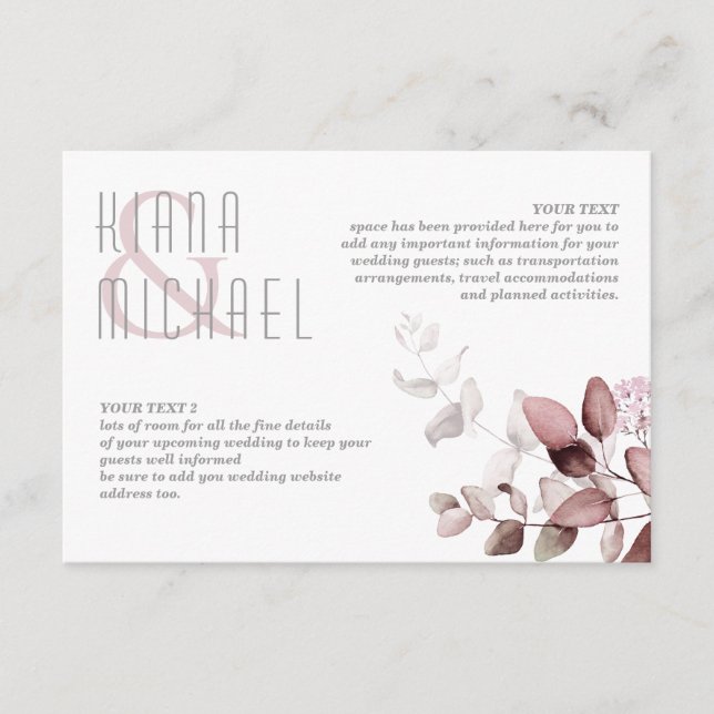 Carte D'accompagnement Dreamy Foliage Détails du Mariage Bourgogne ID817 (Devant)