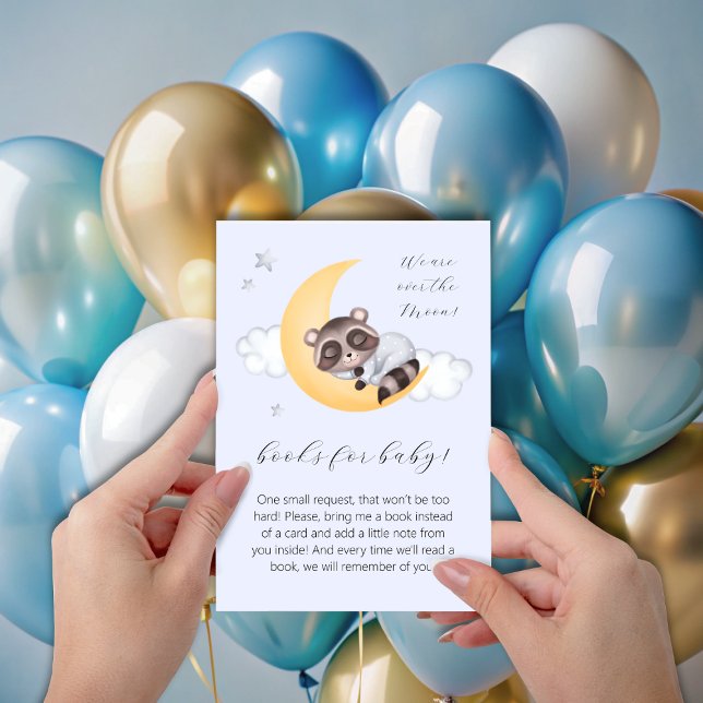 Carte D'accompagnement Dreamy Over the Moon Raccoon Boy Baby shower (Dreamy Over the Moon Raccoon Boy Baby Shower Enclosure Card)