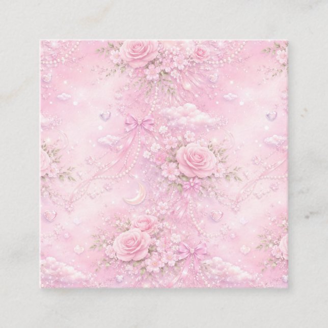 Carte D'accompagnement Dreamy Pink Rose Floral Pearls Bows Sparkle Pastel (Devant)