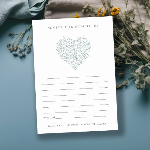 Carte D'accompagnement Dusky Blue Floral Heart Conseil pour le Baby showe