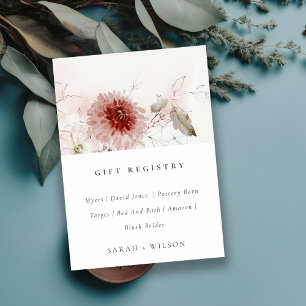 Carte D'accompagnement Dusky Fall Marsala Floral Mariage Cadeau Registre