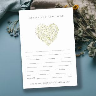 Carte D'accompagnement Dusky Green Flora Heart Conseil pour maman Baby sh